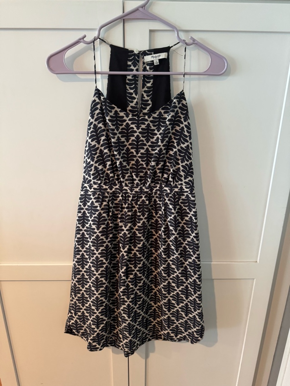 Madewell Black and Cream Printed Spaghetti Strap Mini Dress